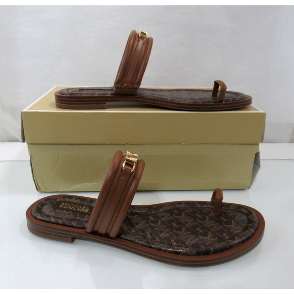 Michael Kors Veronica Flat Thong Sandals Double Strap MK Logo Brown Size 7.5 - Picture 3 of 8